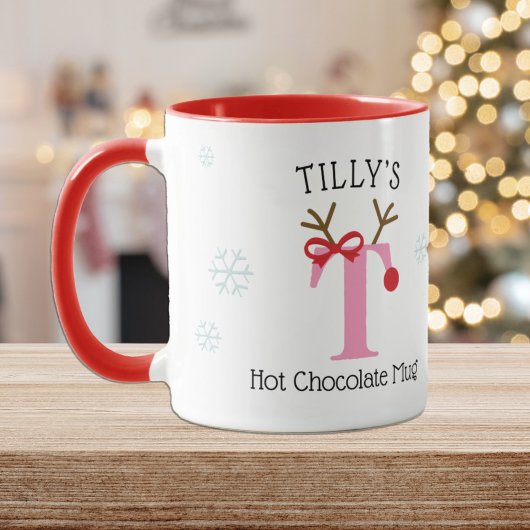 Girls Personalized Reindeer T Hot Chocolate Mug Mok