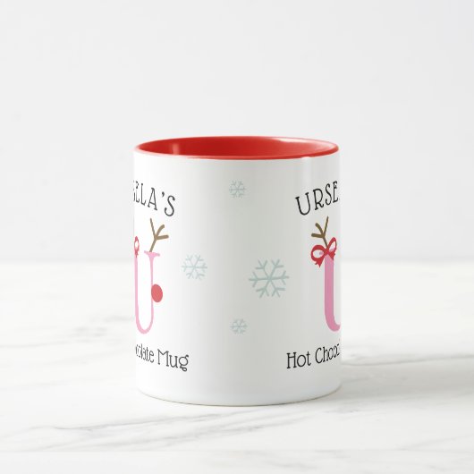 Girls Personalized Reindeer U Hot Chocolate Mug Mok (Midden)