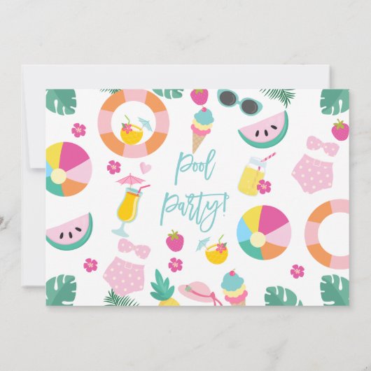 Girls Photo Summer Pool Birthday Uitnodiging (Achterkant)