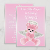 Girl's Pink Angel Teddy Bear 2e verjaardag Kaart (Voorkant / Achterkant)