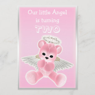 Girl's Pink Angel Teddy Bear 2e verjaardag Kaart