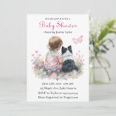 Girl's Pink Baby Shower Dog Themed Kaart (Staand voorkant)