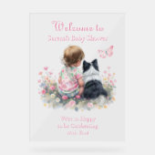 Girl's Pink Baby Shower Dog Themed Welcome Acryl Bord (Voorkant)
