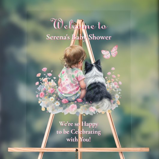 Girl's Pink Baby Shower Dog Themed Welcome Acryl Bord (Neutraal)