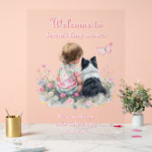 Girl's Pink Baby Shower Dog Themed Welcome Acryl Bord (Huwelijk)