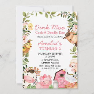 Girls Pink Barn Boerderij Duck Foliage Birthday Kaart