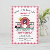 Girls Pink Barnyard Birthday Invitation Kaart (Staand voorkant)
