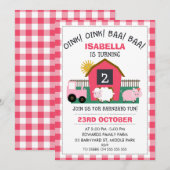 Girls Pink Barnyard Birthday Invitation Kaart (Voorkant / Achterkant)