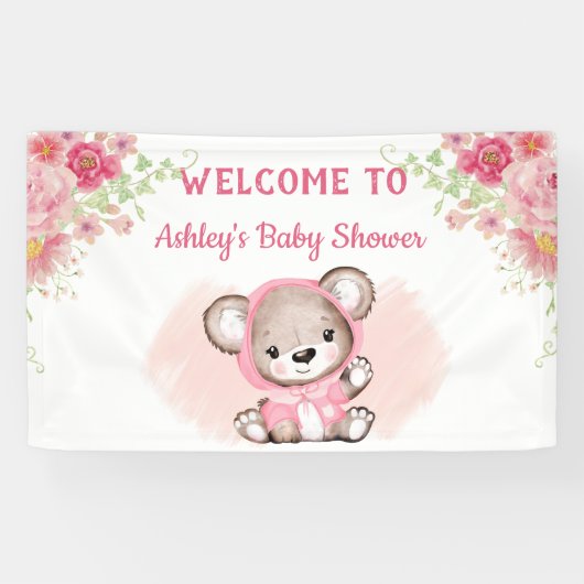 Girls Pink Beer Floral Custom Baby shower Banner (Horizontaal)