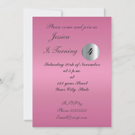 Girls Pink Birthday Party Invitation Kaart (Voorkant)