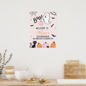 Girls Pink Boo Halloween Birthday Welcome Sign Poster (Keuken)