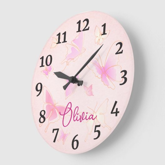 Girls Pink Butterfly Kinder Nursery  Grote Klok (Hoek)