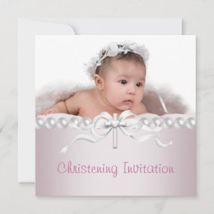 Girls Pink Cross Foto Christening Kaart