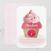 Girls Pink Cupcake Birthday Party Uitnodiging (Voorkant / Achterkant)