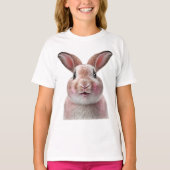 Girls Pink Cute Funny Bunny Rabbit T-shirt (Voorkant)
