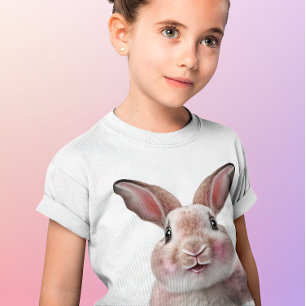 Girls Pink Cute Funny Bunny Rabbit T-shirt