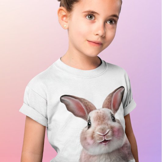 Girls Pink Cute Funny Bunny Rabbit T-shirt