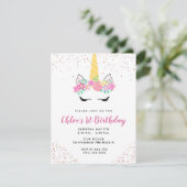 Girl's Pink Cute Unicorn Birthday Party  Kaart (Staand voorkant)