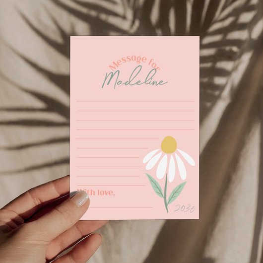 Girls Pink Daisy First Birthday Time Capsule Cards Kaart