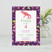 Girls Pink Dinosaur Birthday Waterverf (Staand voorkant)