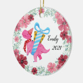 Girls Pink Dinosaur keramisch Ornament (Links)