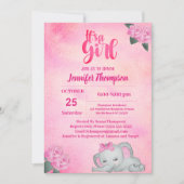 Girls Pink Elephant Baby shower Kaart (Voorkant)