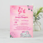 Girls Pink Elephant Baby shower Kaart (Staand voorkant)