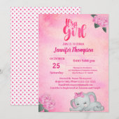 Girls Pink Elephant Baby shower Kaart (Voorkant / Achterkant)