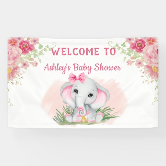 Girls Pink Elephant Floral Custom Baby shower Spandoek (Horizontaal)