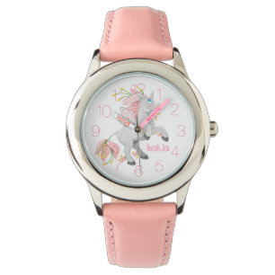 Girls Pink Fairy Flower Unicorn Horloge