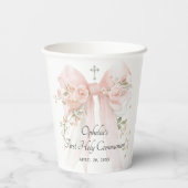 Girl's Pink First Communion Floral Bow Papieren Bekers (Achterkant)