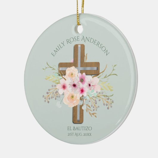 Girls Pink floral BAUTIZO Baptism Bautismo Named Keramisch Ornament (Links)