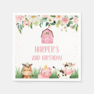 Girls Pink Floral Boerderij Birthday Party Napkin Servet