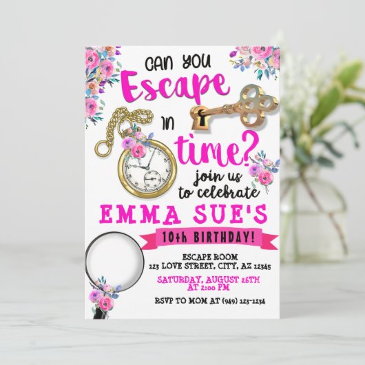 Girl's Pink Floral Escape Room Kaart (Staand voorkant)