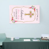 Girls Pink Floral First Heilige Communauteit Welko Spandoek (Beurs)