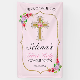 Girls Pink Floral First Heilige Communauteit Welko Spandoek