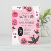 Girl's Pink Ghost Bat Costume Halloween Birthday Kaart (Staand voorkant)