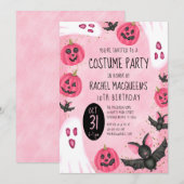 Girl's Pink Ghost Bat Costume Halloween Birthday Kaart (Voorkant / Achterkant)