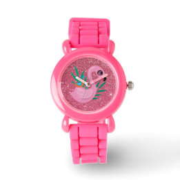 Girls Pink Glitter Flamingo Watch Horloge