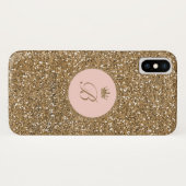 Girls Pink Gold Glitter Princess Crown Monogram Case-Mate iPhone Case (Achterkant (horizontaal))