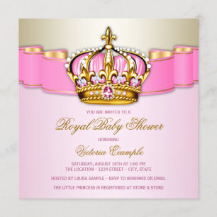 Girls Pink Gold Royal Baby shower Kaart