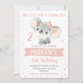Girls Pink Gray Koala Beer Birthday Uitnodiging (Voorkant)