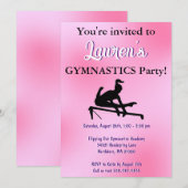 Girls Pink Gymnastics Birthday Party Invitation Kaart (Voorkant / Achterkant)