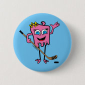 Girls Pink Hockey Monster Player Pinback Flare Ronde Button 5,7 Cm (Voorkant)