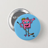 Girls Pink Hockey Monster Player Pinback Flare Ronde Button 5,7 Cm (Voorkant /achterkant)