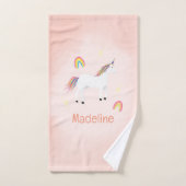 Girls Pink Horse Unicorn Rainbow Kids Monogram Bad Handdoek (Handdoek)