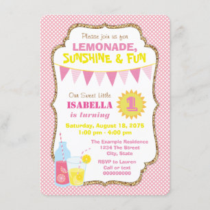 Girls Pink Lemonade Birthday Party Kaart