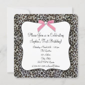Girls Pink Leopard Birthday Party Kaart (Achterkant)