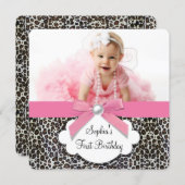 Girls Pink Leopard Birthday Party Kaart (Voorkant / Achterkant)