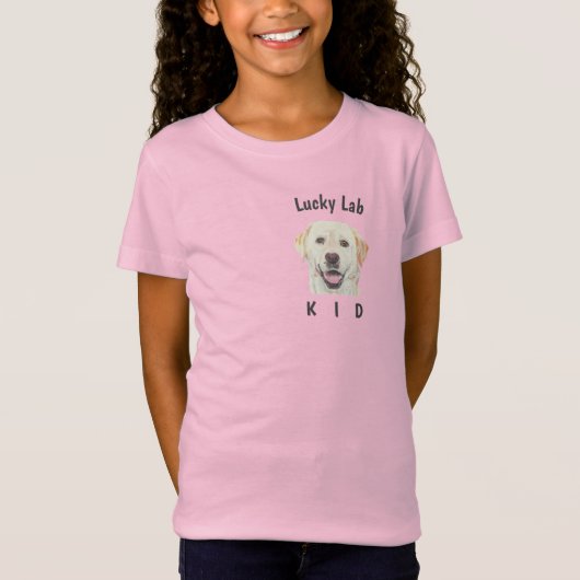 Girl's Pink Lucky Lab T-Shirt (Voorkant)